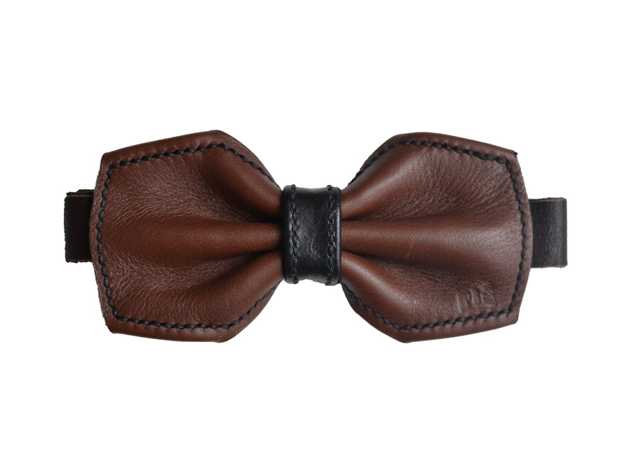 Arvo leather bow tie brown-black
