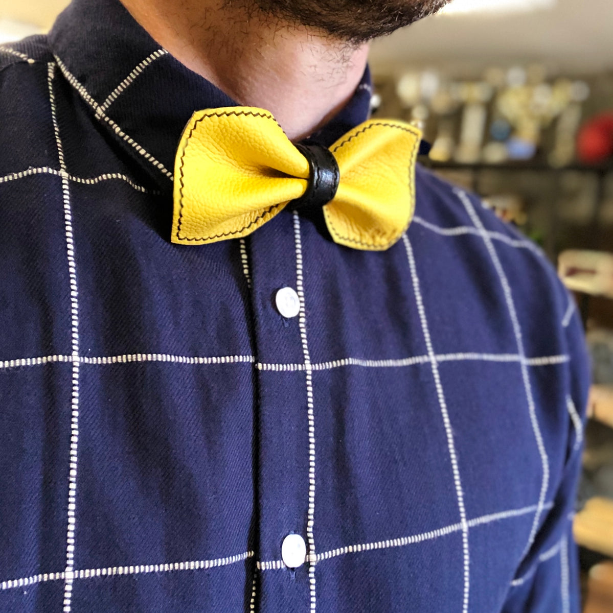 Arvo reversible leather bow tie yellow-black – Naskali Leather
