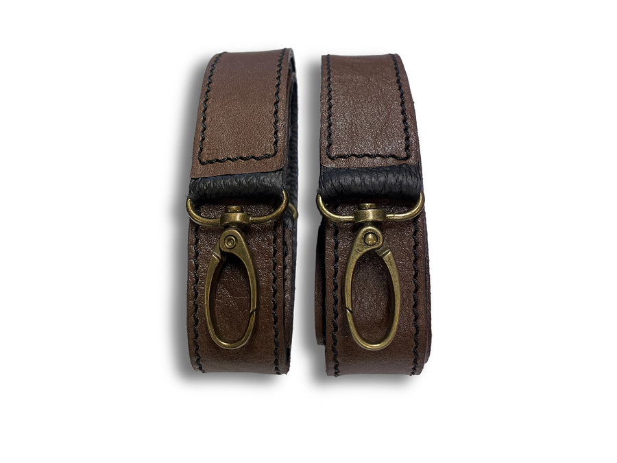 Uljas reversible leather suspenders cognac-black