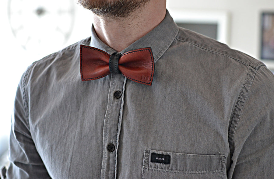 Urho leather bow tie red - black