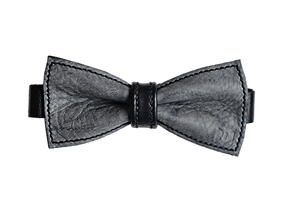 Urho leather bow tie grey-black