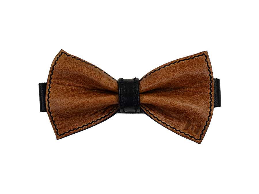 Usko leather bow tie rustic cognac-black