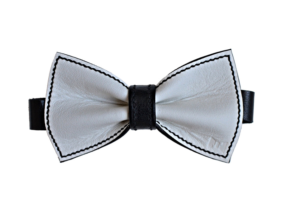 Usko leather bow tie white-black